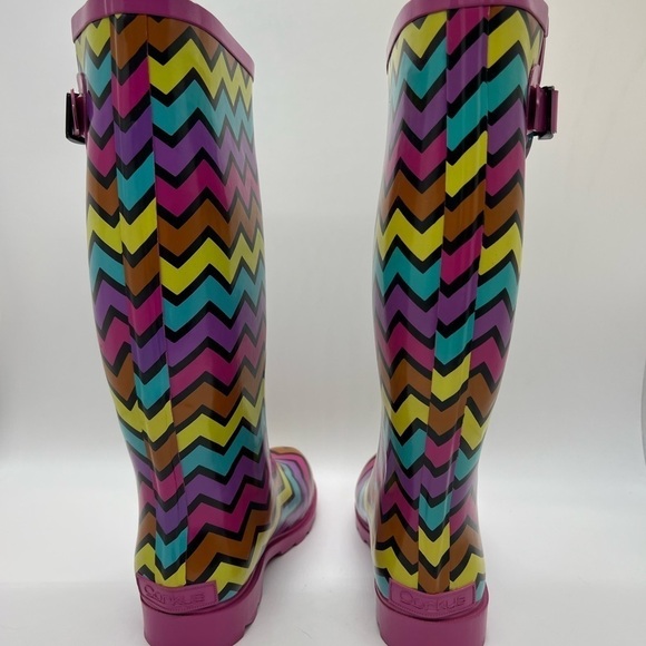 CORKY’S WOMENS COLORFUL CHEVRON PATTERN TALL RAINBOOTS SIZE 6 - Picture 4 of 13